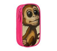 AQRJLPO Cute Monkey Print Prints Pencil Case for Students Boys Girls - Large Capacity Double-Layer Office School Stationery Pouch Pencil Holder,Pink