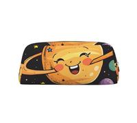 AQRJLPO Cute Planet Print Leather Pencil Case with Gold Zipper, Multi-Use Cosmetic & Stationery Organizer, Waterproof Desk Storage Pouch for School, Office & Travel Gifts