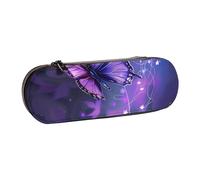 AQRJLPO Cute Purple Butterfly Print Leather Pencil Case Organize, Multi-Use Travel Cosmetic Bag, Zipper Desk Storage Box Compact Gift for School, Office, Travel