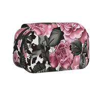 AQRJLPO Cute Rose Mix Leopard Pattern Print Pencil Case Double - Layer Flip Pencil Pouch Pen Organizer Makeup Bag for School, Travel and Work