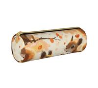 AQRJLPO Cute Squirrels Printed Round Pencil Case, Cute Leather Pencil Bag Pen Case Pouch, School Stationery Organizer Makeup Bag for Boys Girls Students