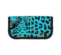 AQRJLPO Cute Turquoise Leopard Print Canvas Pencil Case for Boys Girls Women, Cosmetic & Stationery Organizer, Zipper Desk Storage Pouch for School, Office & Travel Gifts