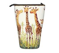 AQRJLPO Cute Wild Cartoon Giraffes Print Expandable Pencil Case Organize, Stretchable Travel Stationery & Makeup Pouch Desk Storage Box for School, Office, Travel