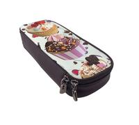 AQRJLPO Delicious Cupcakes Prints Leather Pencil Case & Cosmetic Organizer Pouch with Zipper - Waterproof School Supplies, Travel Makeup Bag, Stationery Gift for Students, Women