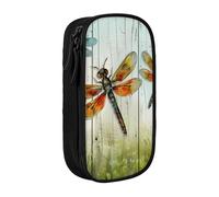 AQRJLPO Dragonfly Fence Prints Pencil Case for Students Boys Girls - Large Capacity Double-Layer Office School Stationery Pouch Pencil Holder,Black