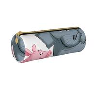 AQRJLPO Elephant and Piggie Printed Round Pencil Case, Cute Leather Pencil Bag Pen Case Pouch, School Stationery Organizer Makeup Bag for Boys Girls Students