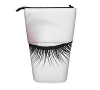 AQRJLPO Eyelash Lip White Print Expandable Pencil Case Organize, Stretchable Travel Stationery & Makeup Pouch Desk Storage Box for School, Office, Travel