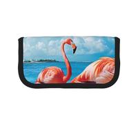 AQRJLPO Flamingo Beach Print Canvas Pencil Case for Boys Girls Women, Cosmetic & Stationery Organizer, Zipper Desk Storage Pouch for School, Office & Travel Gifts