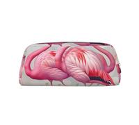 AQRJLPO Flamingos Print Leather Pencil Case with Silver Zipper, Multi-Use Cosmetic & Stationery Organizer, Waterproof Desk Storage Pouch for School, Office & Travel Gifts