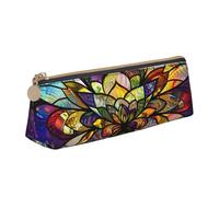 AQRJLPO Flower Stained Glass Printed Stationery Pencil Case, Cute Leather Pencil Bag Pen Case Pouch, School Stationery Organizer Makeup Bag for Boys Girls Students