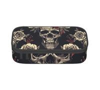 AQRJLPO Flowers Skull Ornamental Pattern Prints Pencil Case Cute Pen Pencil Pouch Large Capacity Compartment Pencil Box Travel Makeup Bag for Students Girls Boys Women