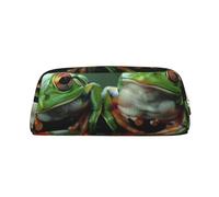 AQRJLPO Funny Frogs Print Leather Pencil Case with Gold Zipper, Multi-Use Cosmetic & Stationery Organizer, Waterproof Desk Storage Pouch for School, Office & Travel Gifts
