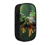 AQRJLPO Funny Frogs Prints Pencil Case for Students Boys Girls - Large Capacity Double-Layer Office School Stationery Pouch Pencil Holder,Black