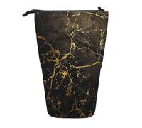 AQRJLPO Gold Black Wallpaper Print Expandable Pencil Case Organize, Stretchable Travel Stationery & Makeup Pouch Desk Storage Box for School, Office, Travel