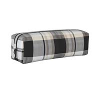 AQRJLPO Gray Plaid Lines Printed Leather Simple Pencil Case, Cute Pencil Bag Pen Case Pouch, School Stationery Organizer Makeup Bag for Boys Girls Students