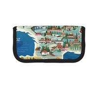AQRJLPO Greece Map Print Canvas Pencil Case for Boys Girls Women, Cosmetic & Stationery Organizer, Zipper Desk Storage Pouch for School, Office & Travel Gifts