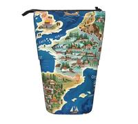 AQRJLPO Greece Map Print Expandable Pencil Case Organize, Stretchable Travel Stationery & Makeup Pouch Desk Storage Box for School, Office, Travel