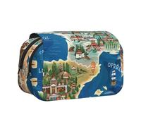 AQRJLPO Greece Map Print Pencil Case Double - Layer Flip Pencil Pouch Pen Organizer Makeup Bag for School, Travel and Work
