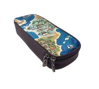AQRJLPO Greece Map Prints Leather Pencil Case & Cosmetic Organizer Pouch with Zipper - Waterproof School Supplies, Travel Makeup Bag, Stationery Gift for Students, Women