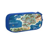 AQRJLPO Greece Map Prints Pencil Case for Boys Girls Large Capacity Office School Students Stationery Pouch Pencil Holder with 2 Compartments,Blue