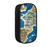AQRJLPO Greece Map Prints Pencil Case for Students Boys Girls - Large Capacity Double-Layer Office School Stationery Pouch Pencil Holder,Black