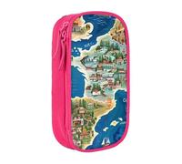 AQRJLPO Greece Map Prints Pencil Case for Students Boys Girls - Large Capacity Double-Layer Office School Stationery Pouch Pencil Holder,Pink