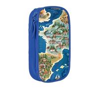 AQRJLPO Greece Map Prints Pencil Case for Students Boys Girls - Large Capacity Double-Layer Office School Stationery Pouch Pencil Holder,Blue