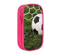 AQRJLPO Green Grass Soccer Prints Pencil Case for Students Boys Girls - Large Capacity Double-Layer Office School Stationery Pouch Pencil Holder,Pink