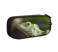 AQRJLPO Green Lizard Prints Pencil Case for Boys Girls Large Capacity Office School Students Stationery Pouch Pencil Holder with 2 Compartments,Black