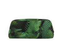 AQRJLPO Green Snakeskin Print Leather Pencil Case with Gold Zipper, Multi-Use Cosmetic & Stationery Organizer, Waterproof Desk Storage Pouch for School, Office & Travel Gifts