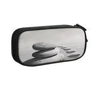 AQRJLPO Grey Zen Stones Picture Prints Pencil Case for Boys Girls Large Capacity Office School Students Stationery Pouch Pencil Holder with 2 Compartments,Black