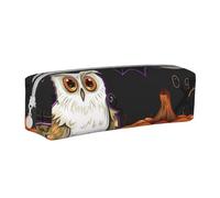 AQRJLPO Halloween Owl Ghost Bat Printed Leather Simple Pencil Case, Cute Pencil Bag Pen Case Pouch, School Stationery Organizer Makeup Bag for Boys Girls Students