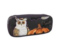 AQRJLPO Halloween Owl Ghost Bat Prints Flip Leather Pencil Case Cute Pen Pencil Pouch Pencil Box Travel Makeup Bag Stationery Gift for Students Girls Boys Women