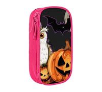 AQRJLPO Halloween Owl Ghost Bat Prints Pencil Case for Students Boys Girls - Large Capacity Double-Layer Office School Stationery Pouch Pencil Holder,Pink