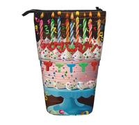 AQRJLPO Happy Birthday Big Cake Print Expandable Pencil Case Organize, Stretchable Travel Stationery & Makeup Pouch Desk Storage Box for School, Office, Travel