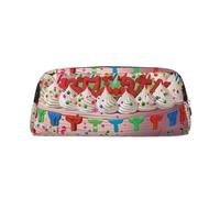 AQRJLPO Happy Birthday Big Cake Print Leather Pencil Case with Silver Zipper, Multi-Use Cosmetic & Stationery Organizer, Waterproof Desk Storage Pouch for School, Office & Travel Gifts