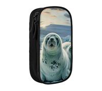 AQRJLPO Harp Seal Painting Wallpaper Prints Pencil Case for Students Boys Girls - Large Capacity Double-Layer Office School Stationery Pouch Pencil Holder,Black