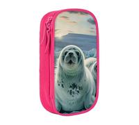 AQRJLPO Harp Seal Painting Wallpaper Prints Pencil Case for Students Boys Girls - Large Capacity Double-Layer Office School Stationery Pouch Pencil Holder,Pink