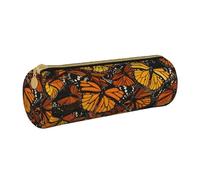 AQRJLPO Heaps of Orange Monarch Butterflies Printed Round Pencil Case, Cute Leather Pencil Bag Pen Case Pouch, School Stationery Organizer Makeup Bag for Boys Girls Students