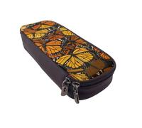 AQRJLPO Heaps of Orange Monarch Butterflies Prints Leather Pencil Case & Cosmetic Organizer Pouch with Zipper - Waterproof School Supplies, Travel Makeup Bag, Stationery Gift for Students, Women