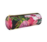 AQRJLPO Hibiscus Flowers Print Printed Round Pencil Case, Cute Leather Pencil Bag Pen Case Pouch, School Stationery Organizer Makeup Bag for Boys Girls Students