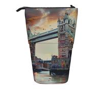 AQRJLPO Historic Old Tower Bridge London Print Expandable Pencil Case Organize, Stretchable Travel Stationery & Makeup Pouch Desk Storage Box for School, Office, Travel