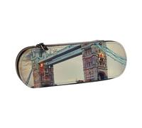AQRJLPO Historic Old Tower Bridge London Print Leather Pencil Case Organize, Multi-Use Travel Cosmetic Bag, Zipper Desk Storage Box Compact Gift for School, Office, Travel