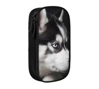 AQRJLPO Husky Dog Prints Pencil Case for Students Boys Girls - Large Capacity Double-Layer Office School Stationery Pouch Pencil Holder,Black