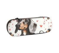 AQRJLPO I Love My Dog Dachshunds Print Leather Pencil Case Organize, Multi-Use Travel Cosmetic Bag, Zipper Desk Storage Box Compact Gift for School, Office, Travel