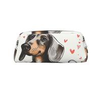 AQRJLPO I Love My Dog Dachshunds Print Leather Pencil Case with Silver Zipper, Multi-Use Cosmetic & Stationery Organizer, Waterproof Desk Storage Pouch for School, Office & Travel Gifts
