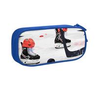AQRJLPO Ice Hockey Pattern Prints Pencil Case for Boys Girls Large Capacity Office School Students Stationery Pouch Pencil Holder with 2 Compartments,Blue