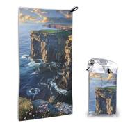 AQRJLPO Ireland Outdoors County Clare The Cliffs Print Microfiber Quick Dry Hand Towel 40x80 CM, Compact Lightweight Sports Towel with Carabiner & Carry Bag for Gym, Beach, Camping, and Travel