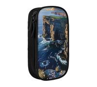 AQRJLPO Ireland Outdoors County Clare The Cliffs Prints Pencil Case for Students Boys Girls - Large Capacity Double-Layer Office School Stationery Pouch Pencil Holder,Black