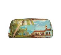 AQRJLPO Island of Cuba Print Leather Pencil Case with Silver Zipper, Multi-Use Cosmetic & Stationery Organizer, Waterproof Desk Storage Pouch for School, Office & Travel Gifts
